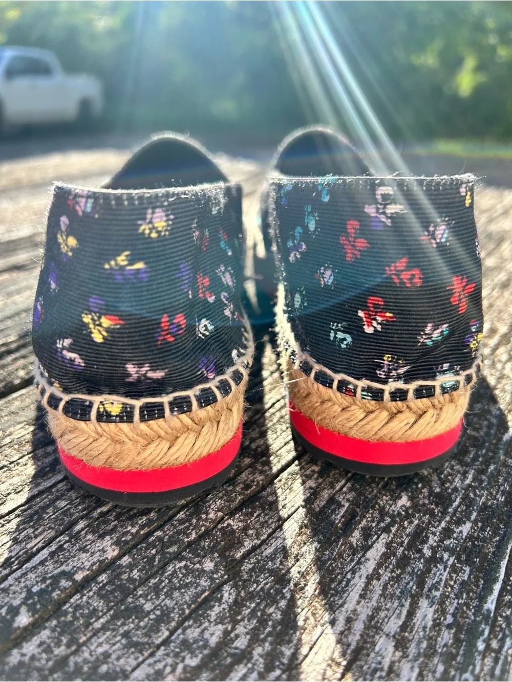 Diane Von Furstenberg Black Canvas Floral Loafers Espadrilles Platforms
